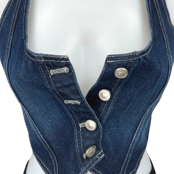 Princess Polly Sleeveless Button Cami Camisole Denim Jeans Crop Vest Tank Top 0 - Picture 3 of 5